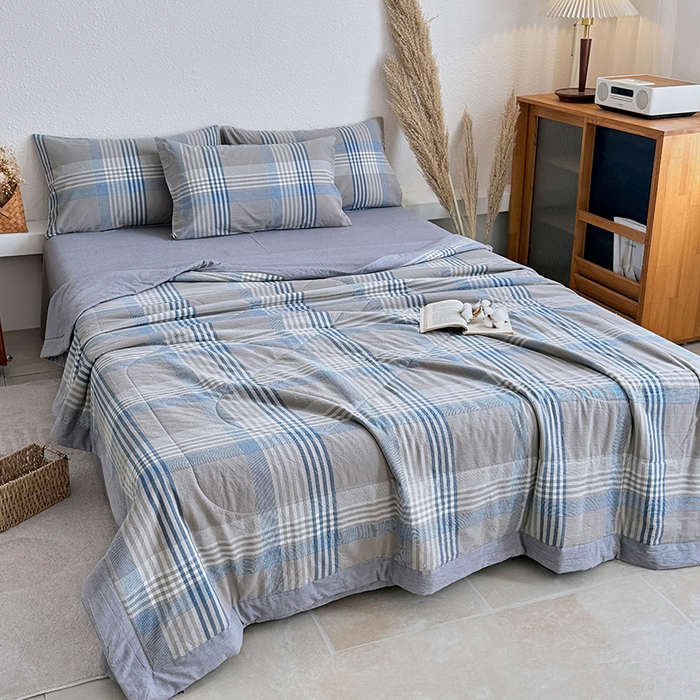 91家纺网 家纺一手货源 找家纺 家贝爱 2026新款全棉色织新疆棉花夏被夏凉被空调被 简易蓝