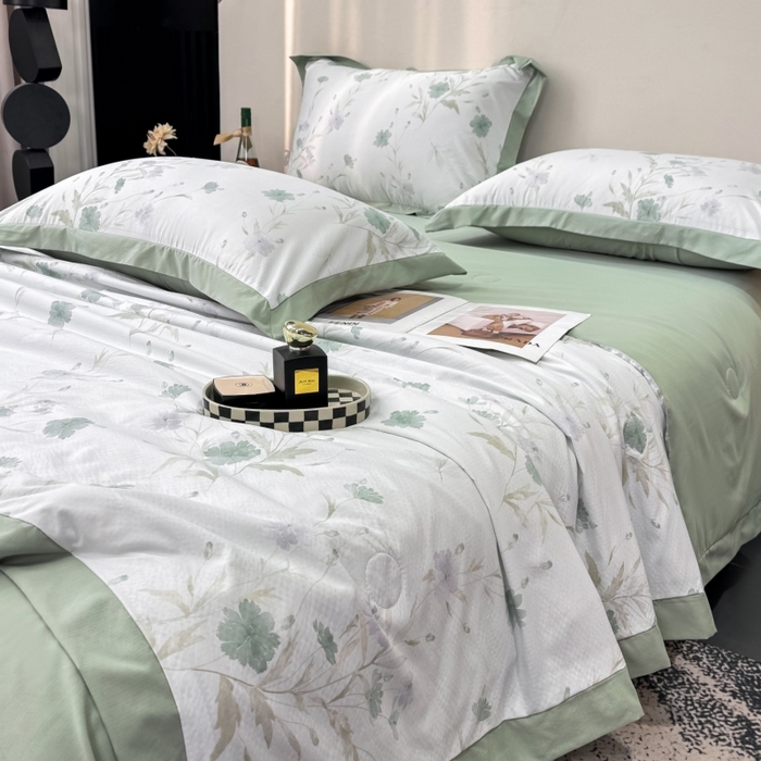 91家纺网 家纺一手货源 找家纺 新款凉感天丝棉夏被夏凉被空调被夏被四件套系列 温岚绿