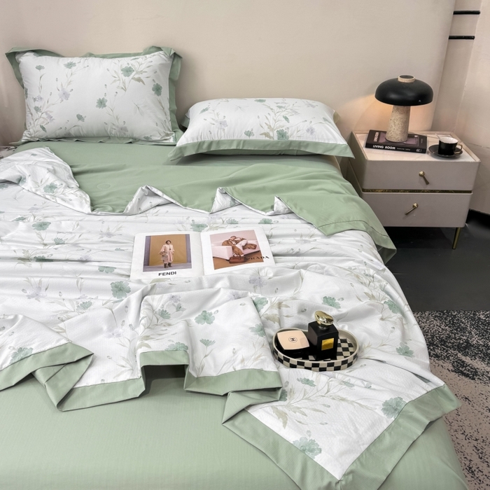 91家纺网 家纺一手货源 找家纺 新款凉感天丝棉夏被夏凉被空调被夏被四件套系列 温岚绿