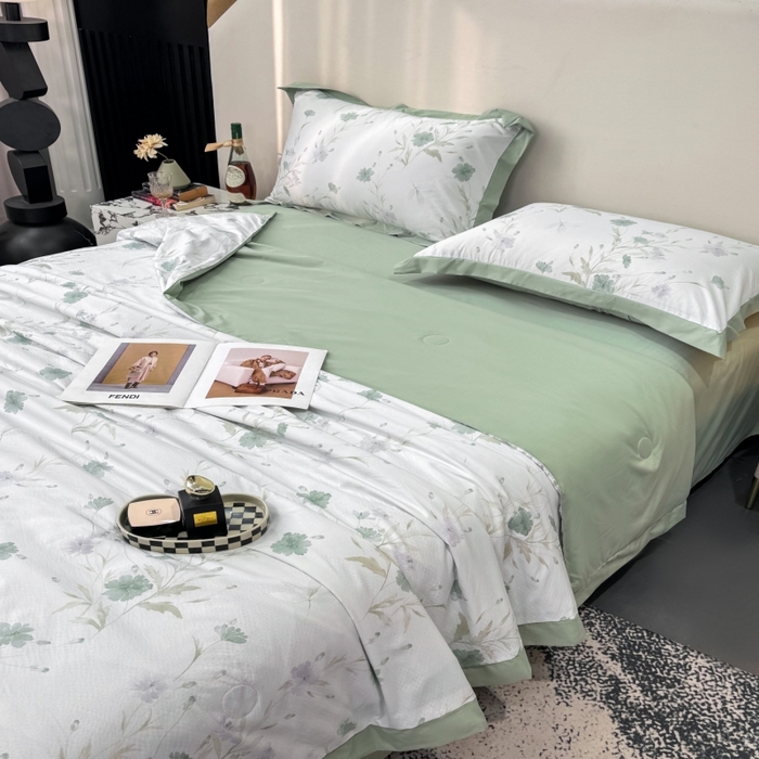 91家纺网 家纺一手货源 找家纺 新款凉感天丝棉夏被夏凉被空调被夏被四件套系列 温岚绿