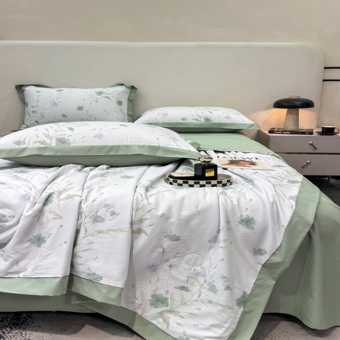 91家纺网 家纺一手货源 找家纺 新款凉感天丝棉夏被夏凉被空调被夏被四件套系列 温岚绿