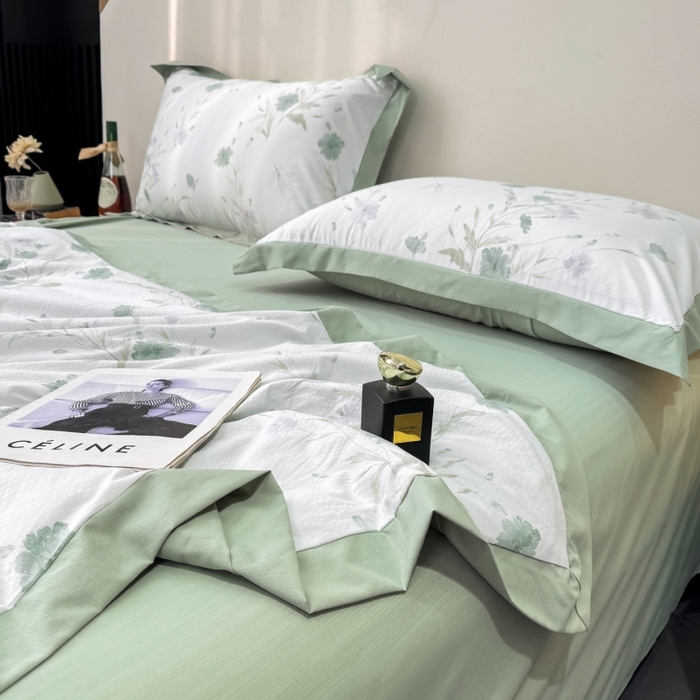 91家纺网 家纺一手货源 找家纺 新款凉感天丝棉夏被夏凉被空调被夏被四件套系列 温岚绿