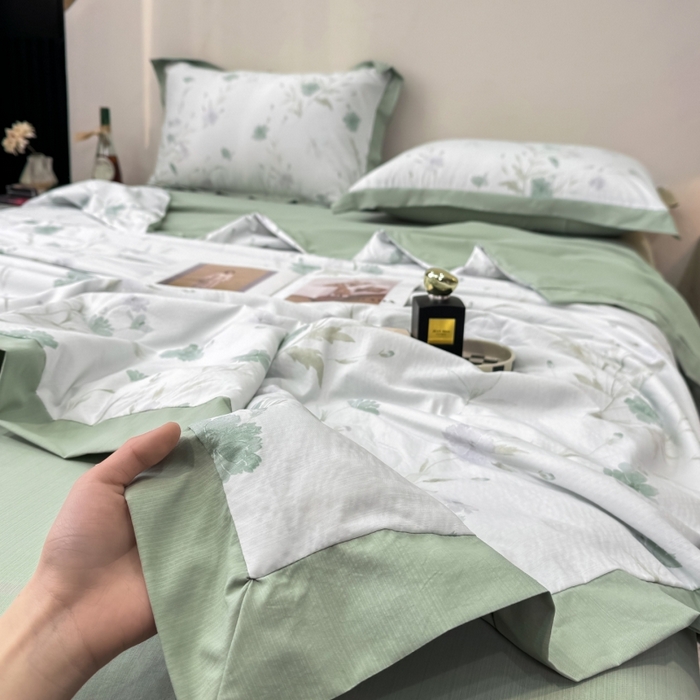 91家纺网 家纺一手货源 找家纺 新款凉感天丝棉夏被夏凉被空调被夏被四件套系列 温岚绿