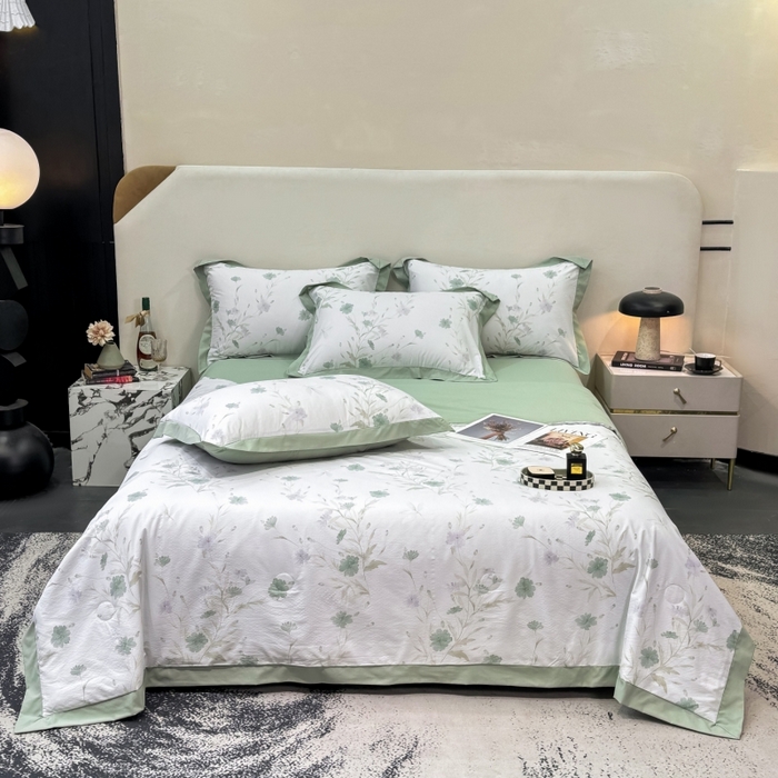 91家纺网 家纺一手货源 找家纺 新款凉感天丝棉夏被夏凉被空调被夏被四件套系列 温岚绿