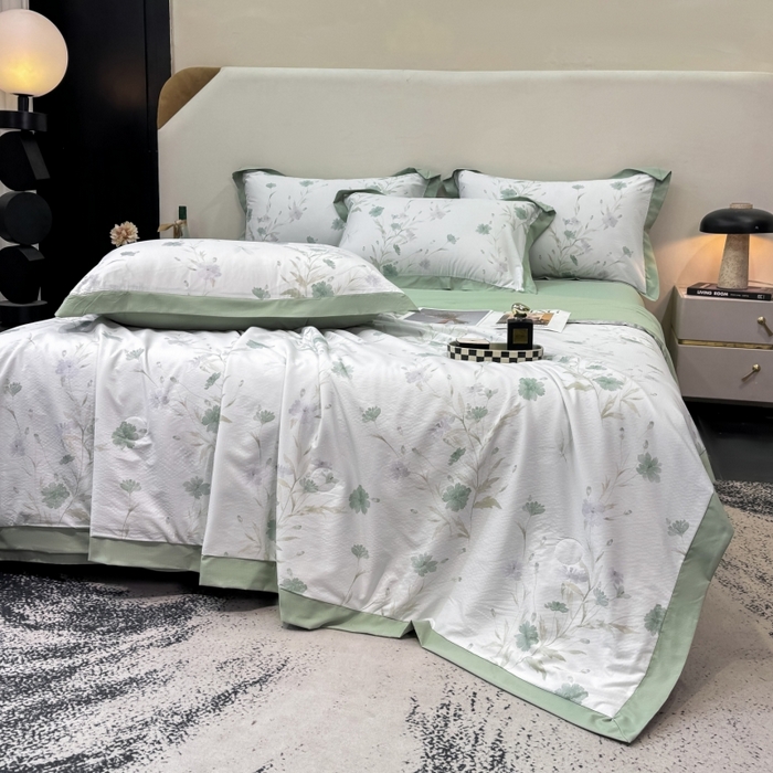 91家纺网 家纺一手货源 找家纺 新款凉感天丝棉夏被夏凉被空调被夏被四件套系列 温岚绿