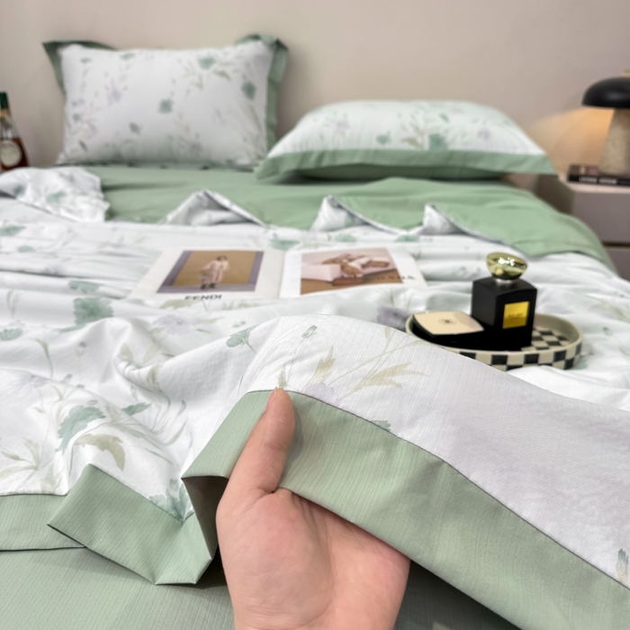 91家纺网 家纺一手货源 找家纺 新款凉感天丝棉夏被夏凉被空调被夏被四件套系列 温岚绿