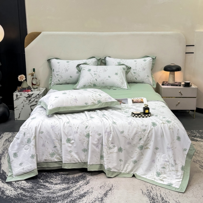 91家纺网 家纺一手货源 找家纺 新款凉感天丝棉夏被夏凉被空调被夏被四件套系列 温岚绿