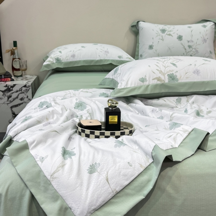 91家纺网 家纺一手货源 找家纺 新款凉感天丝棉夏被夏凉被空调被夏被四件套系列 温岚绿