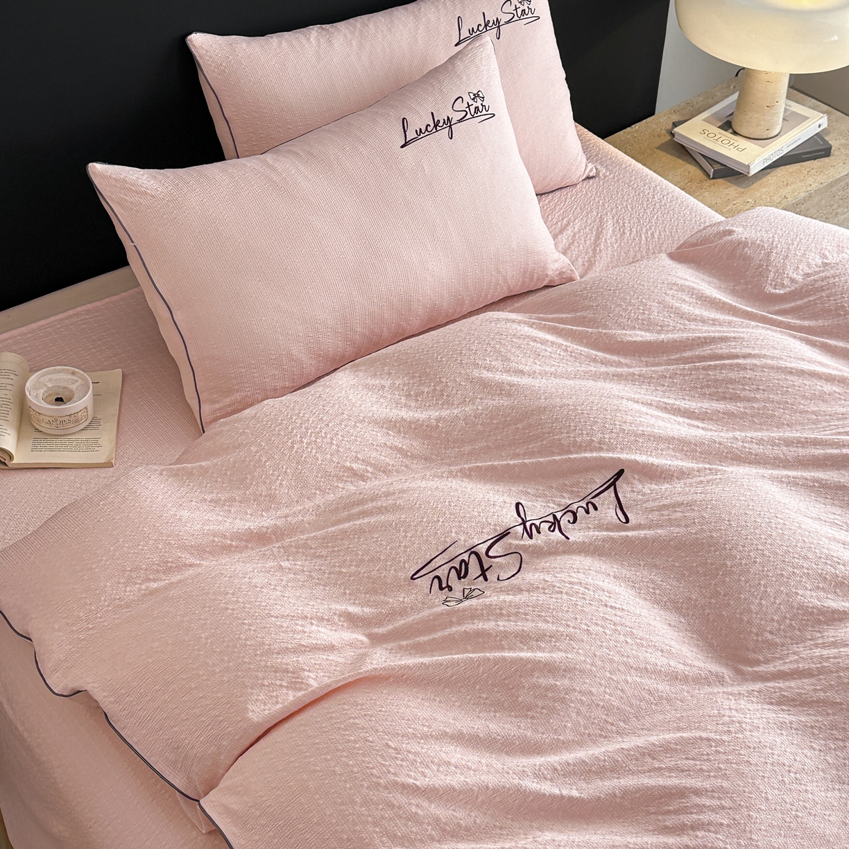 91家纺网 家纺一手货源 找家纺 利欧 2026新款水洗棉四件套提花四件套刺绣四件套-幸运 幸运玉