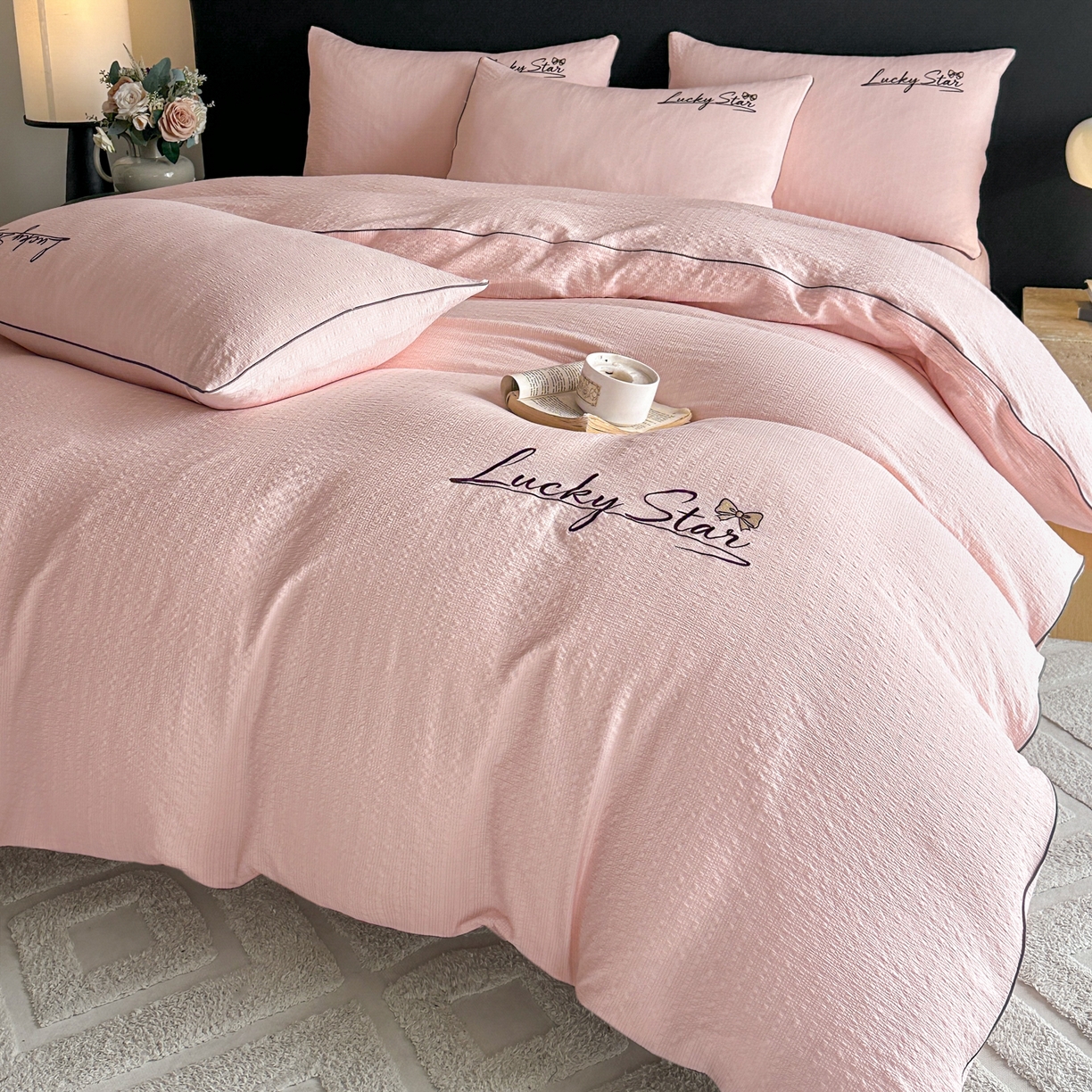 91家纺网 家纺一手货源 找家纺 利欧 2026新款水洗棉四件套提花四件套刺绣四件套-幸运 幸运玉