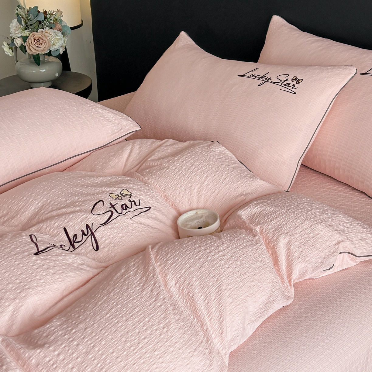 91家纺网 家纺一手货源 找家纺 利欧 2026新款水洗棉四件套提花四件套刺绣四件套-幸运 幸运玉