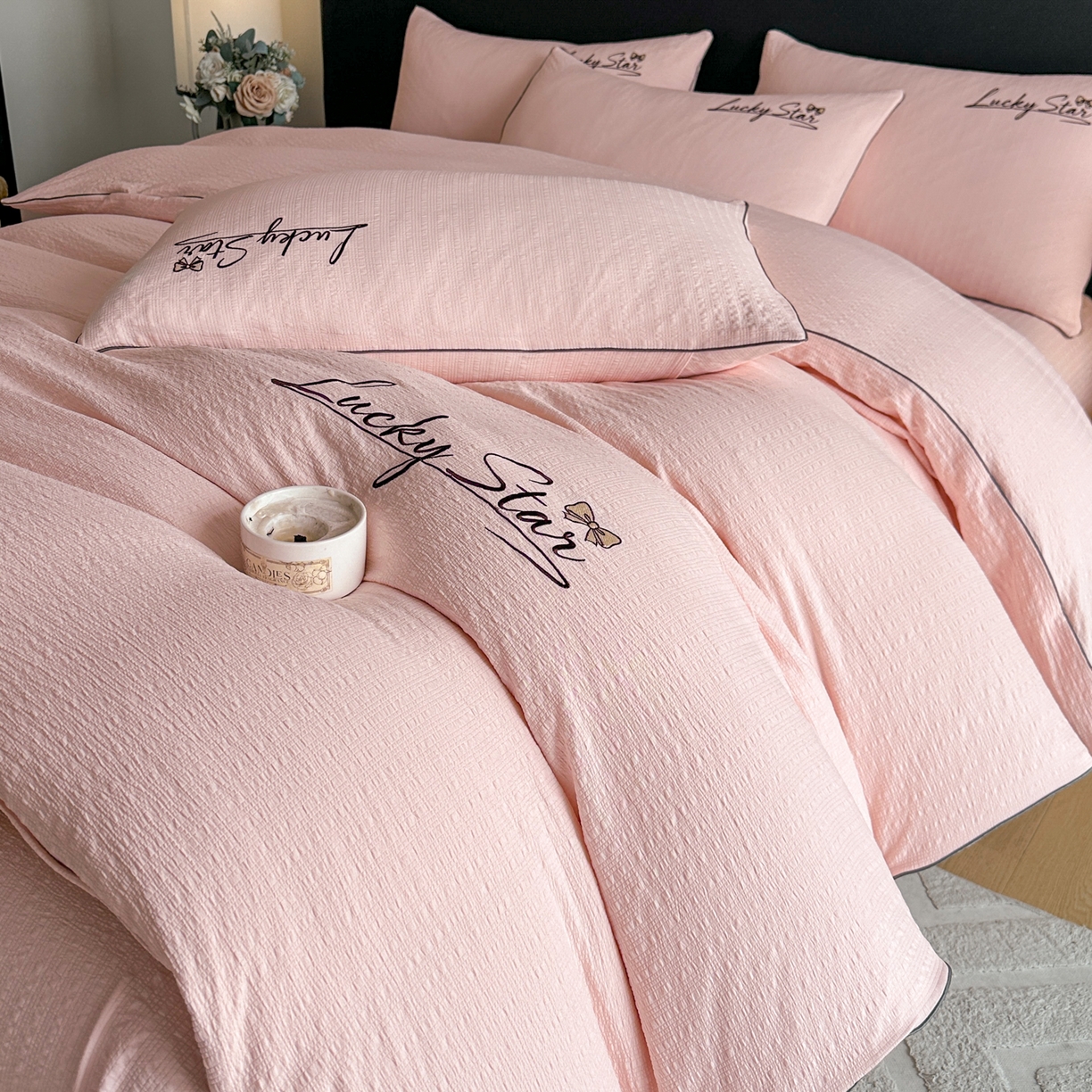 91家纺网 家纺一手货源 找家纺 利欧 2026新款水洗棉四件套提花四件套刺绣四件套-幸运 幸运玉