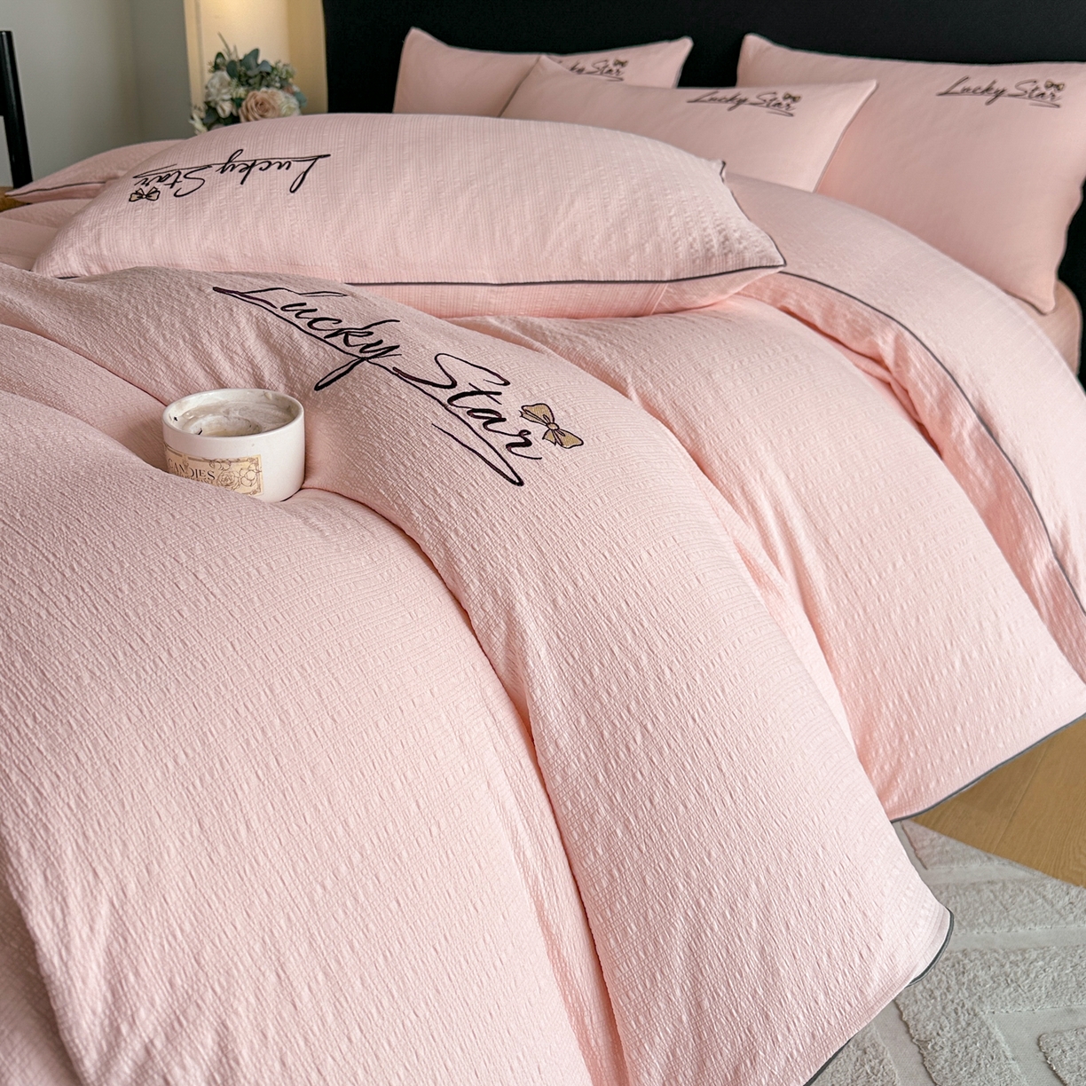 91家纺网 家纺一手货源 找家纺 利欧 2026新款水洗棉四件套提花四件套刺绣四件套-幸运 幸运玉