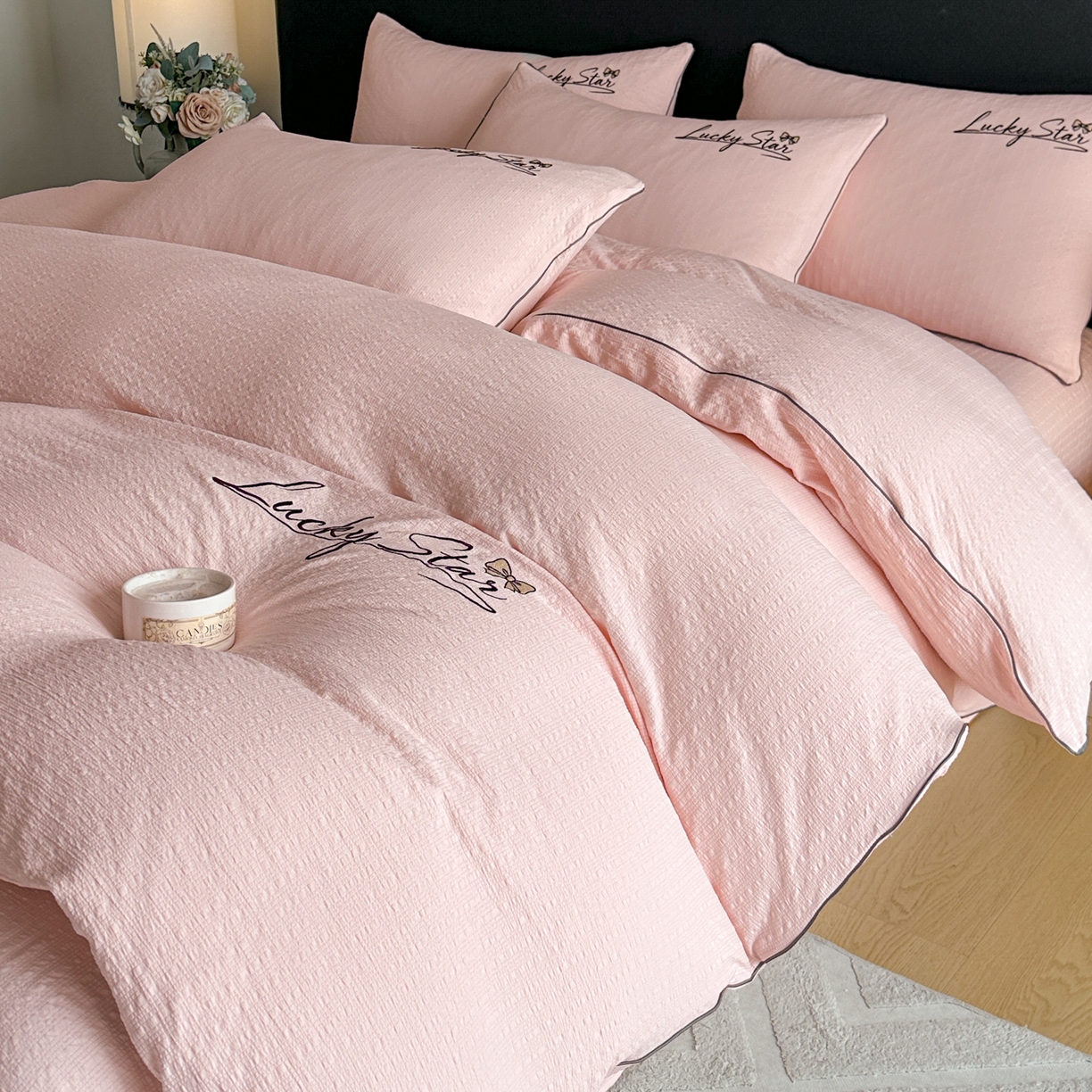 91家纺网 家纺一手货源 找家纺 利欧 2026新款水洗棉四件套提花四件套刺绣四件套-幸运 幸运玉