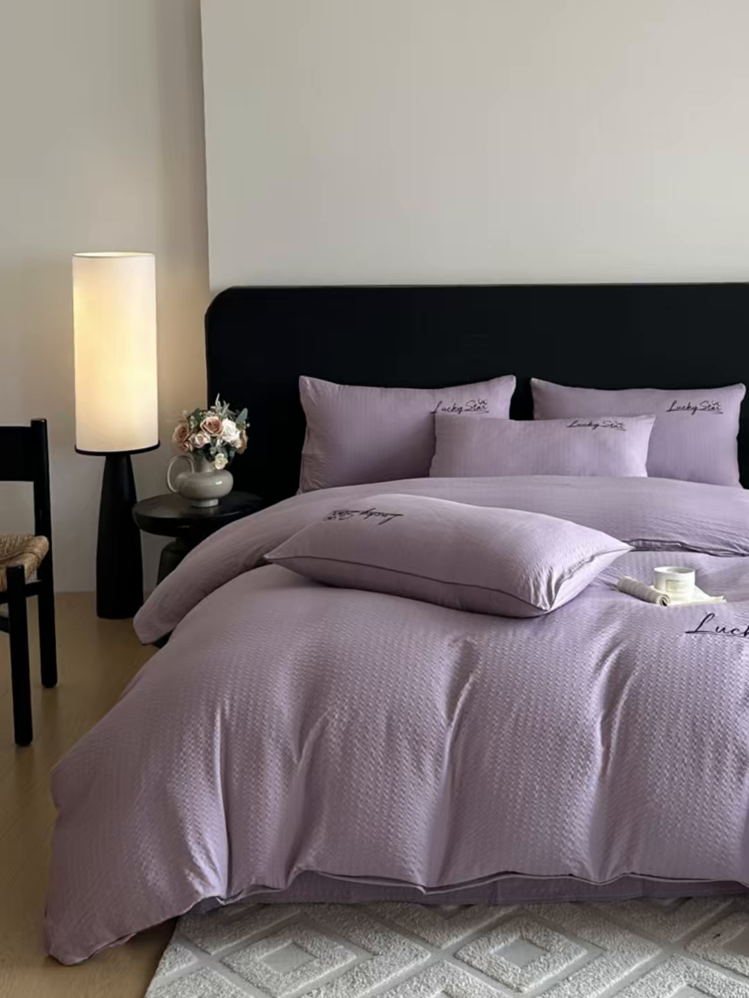 91家纺网 家纺一手货源 找家纺 利欧 2026新款水洗棉四件套提花四件套刺绣四件套-幸运 幸运紫