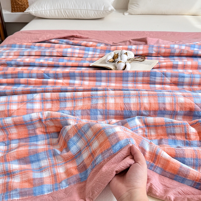 91家纺网 家纺一手货源 找家纺 家贝爱 2026新款全棉色织新疆棉花夏被夏凉被空调被 蓝橙格