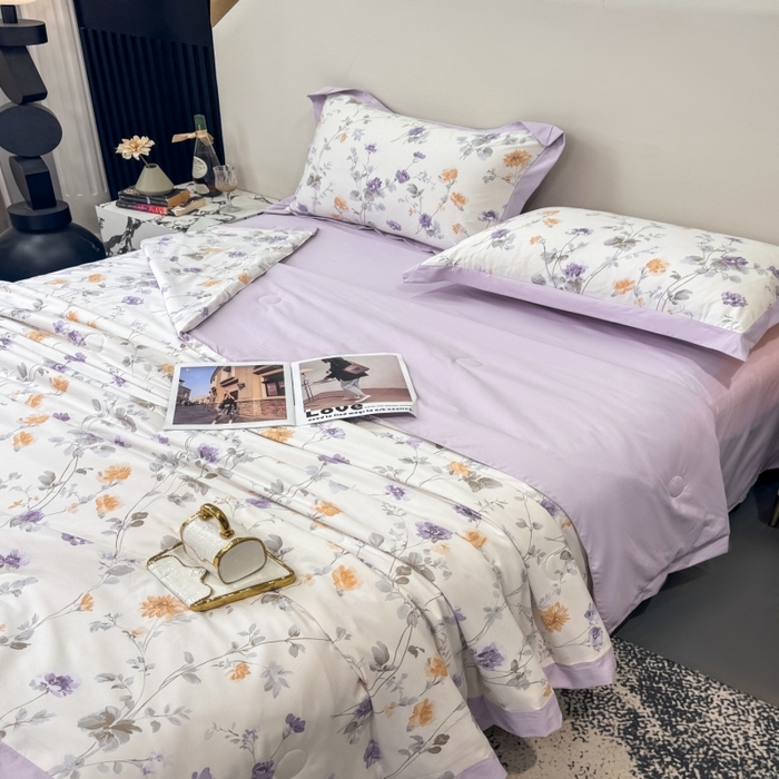 91家纺网 家纺一手货源 找家纺 新款凉感天丝棉夏被夏凉被空调被夏被四件套系列 雅枝紫
