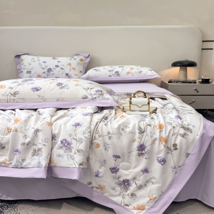 91家纺网 家纺一手货源 找家纺 新款凉感天丝棉夏被夏凉被空调被夏被四件套系列 雅枝紫