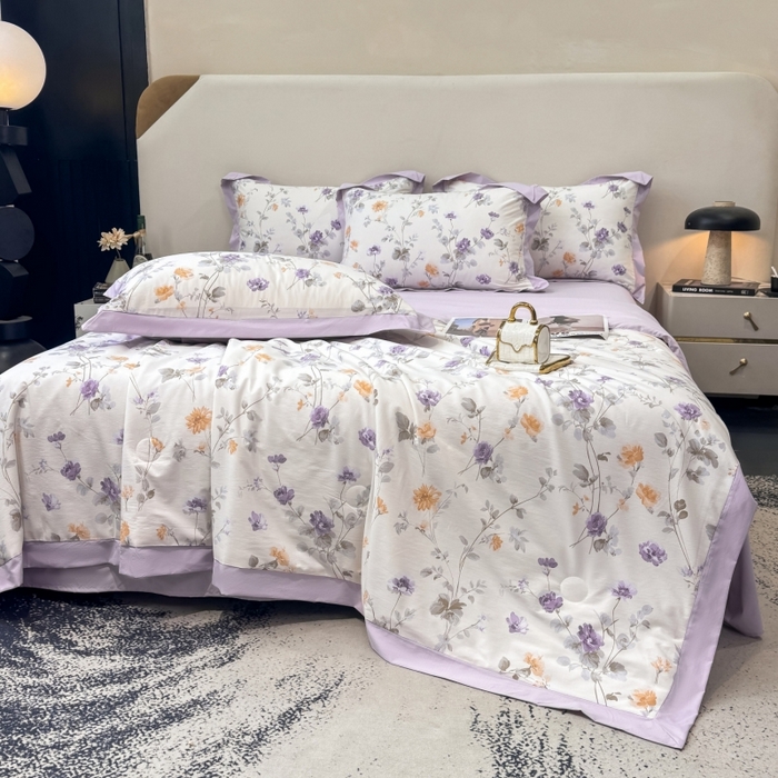 91家纺网 家纺一手货源 找家纺 新款凉感天丝棉夏被夏凉被空调被夏被四件套系列 雅枝紫