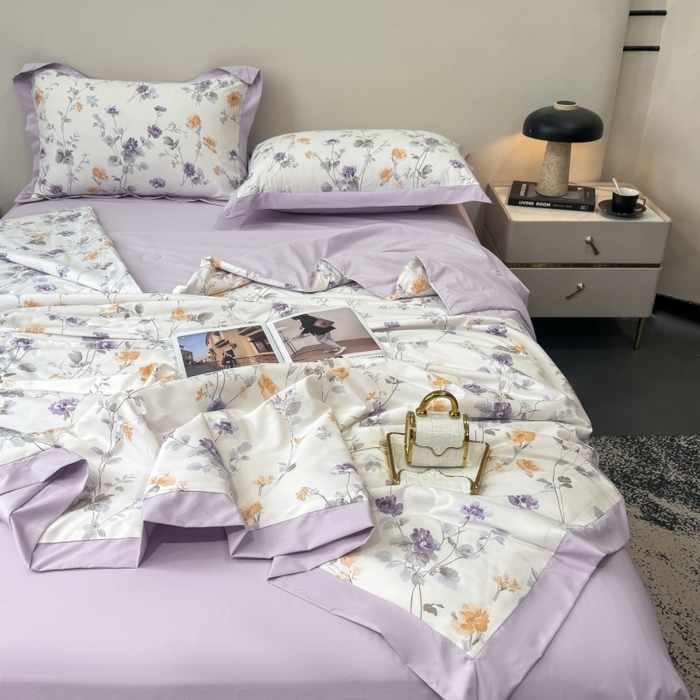 91家纺网 家纺一手货源 找家纺 新款凉感天丝棉夏被夏凉被空调被夏被四件套系列 雅枝紫
