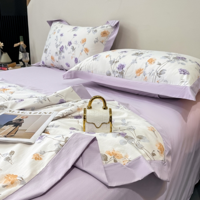 91家纺网 家纺一手货源 找家纺 新款凉感天丝棉夏被夏凉被空调被夏被四件套系列 雅枝紫