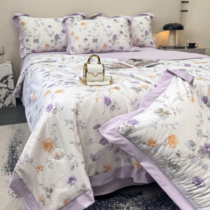 91家纺网 家纺一手货源 找家纺 新款凉感天丝棉夏被夏凉被空调被夏被四件套系列 雅枝紫