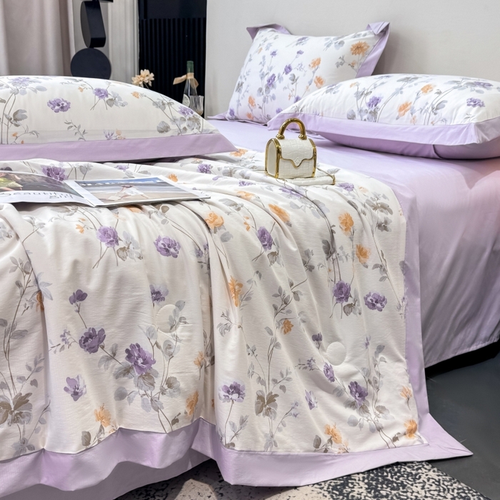 新款凉感天丝棉夏被夏凉被空调被夏被四件套系列 雅枝紫