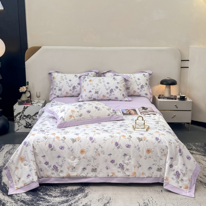 91家纺网 家纺一手货源 找家纺 新款凉感天丝棉夏被夏凉被空调被夏被四件套系列 雅枝紫