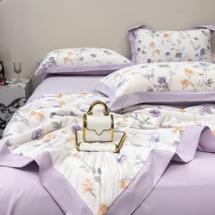 91家纺网 家纺一手货源 找家纺 新款凉感天丝棉夏被夏凉被空调被夏被四件套系列 雅枝紫