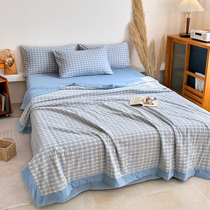 91家纺网 家纺一手货源 找家纺 家贝爱 2026新款全棉色织新疆棉花夏被夏凉被空调被 蓝黄格