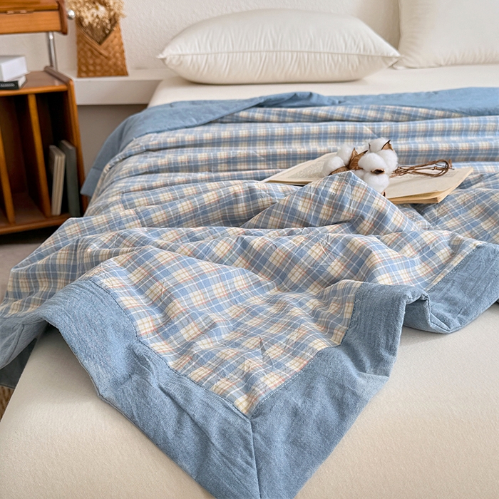 91家纺网 家纺一手货源 找家纺 家贝爱 2026新款全棉色织新疆棉花夏被夏凉被空调被 蓝黄格