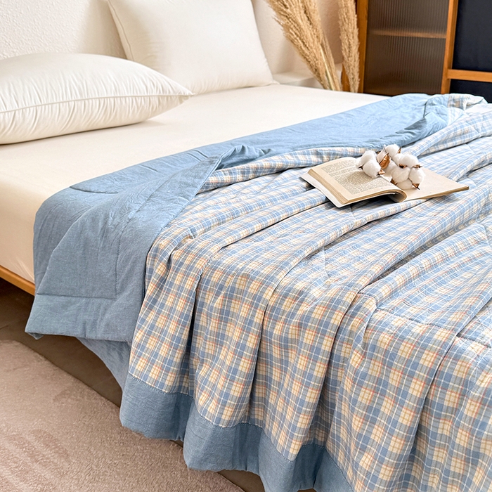 91家纺网 家纺一手货源 找家纺 家贝爱 2026新款全棉色织新疆棉花夏被夏凉被空调被 蓝黄格