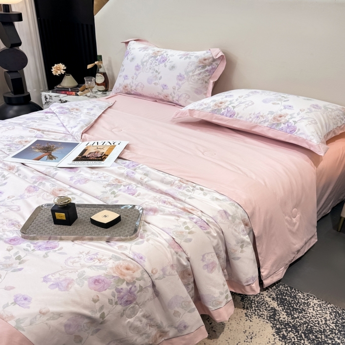 91家纺网 家纺一手货源 找家纺 新款凉感天丝棉夏被夏凉被空调被夏被四件套系列 伊莉莎（粉）