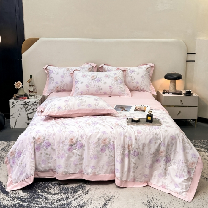 91家纺网 家纺一手货源 找家纺 新款凉感天丝棉夏被夏凉被空调被夏被四件套系列 伊莉莎（粉）