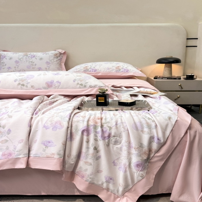 91家纺网 家纺一手货源 找家纺 新款凉感天丝棉夏被夏凉被空调被夏被四件套系列 伊莉莎（粉）