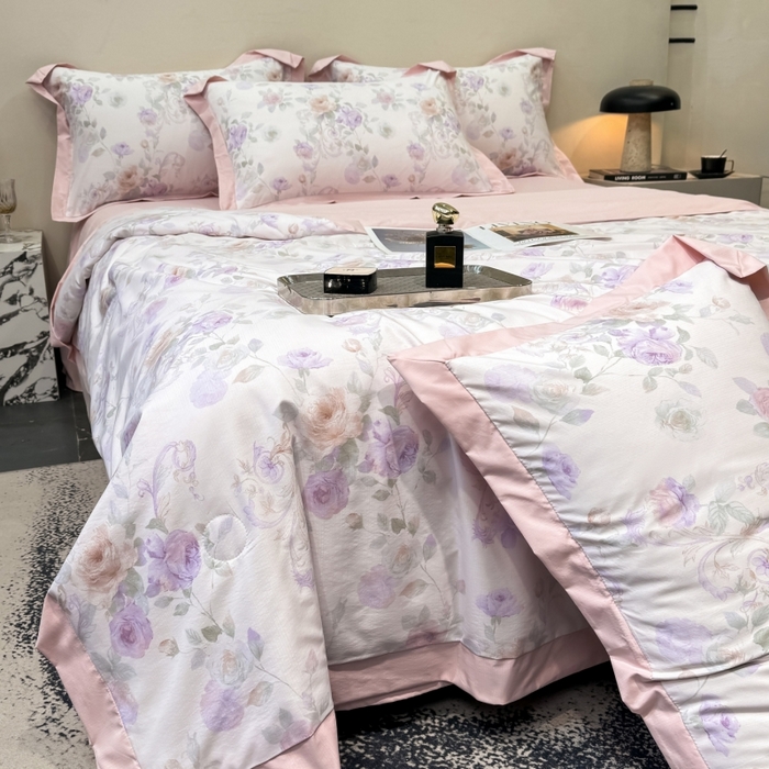 91家纺网 家纺一手货源 找家纺 新款凉感天丝棉夏被夏凉被空调被夏被四件套系列 伊莉莎（粉）