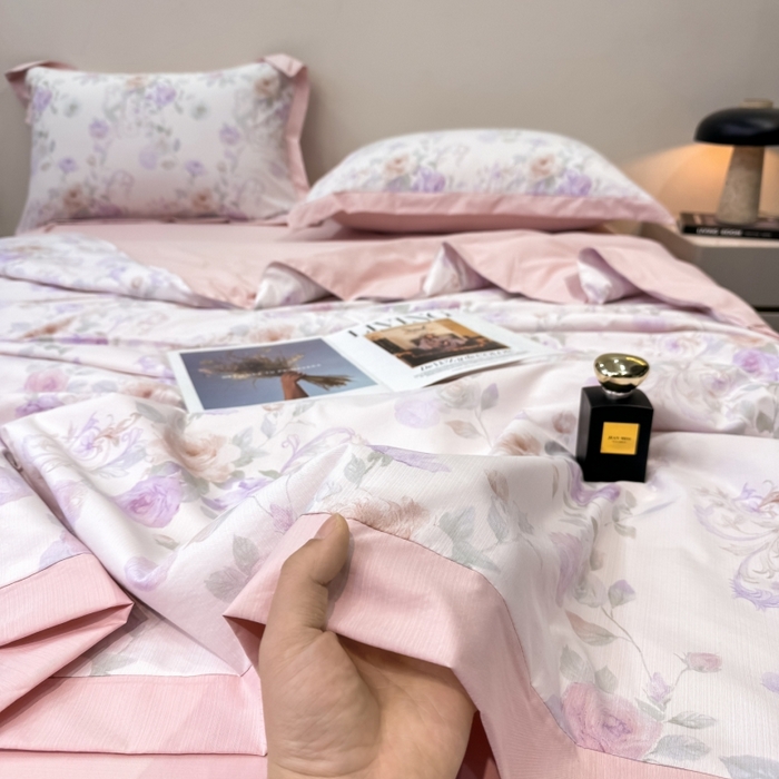 91家纺网 家纺一手货源 找家纺 新款凉感天丝棉夏被夏凉被空调被夏被四件套系列 伊莉莎（粉）