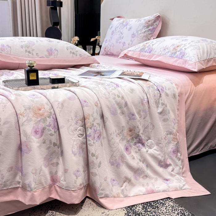 新款凉感天丝棉夏被夏凉被空调被夏被四件套系列 伊莉莎（粉）