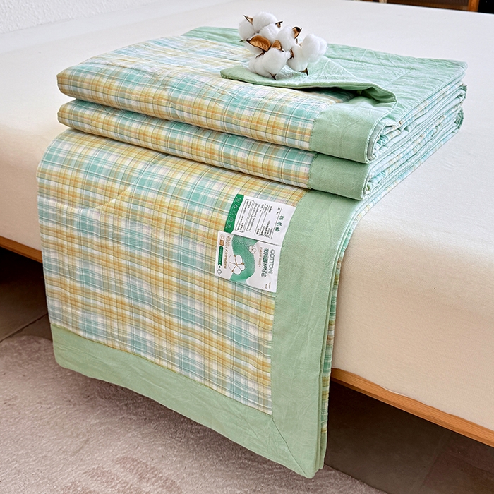 家贝爱 2026新款全棉色织新疆棉花夏被夏凉被空调被 马卡绿格