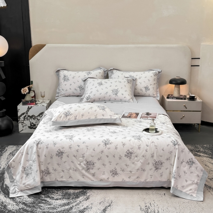 91家纺网 家纺一手货源 找家纺 新款凉感天丝棉夏被夏凉被空调被夏被四件套系列 云涧灰