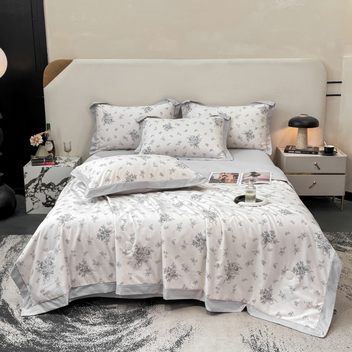 91家纺网 家纺一手货源 找家纺 新款凉感天丝棉夏被夏凉被空调被夏被四件套系列 云涧灰