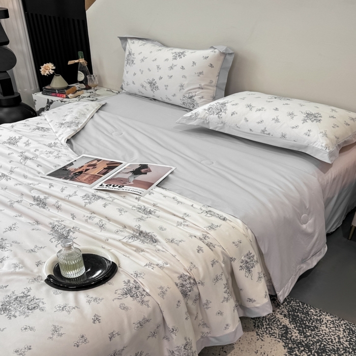 91家纺网 家纺一手货源 找家纺 新款凉感天丝棉夏被夏凉被空调被夏被四件套系列 云涧灰