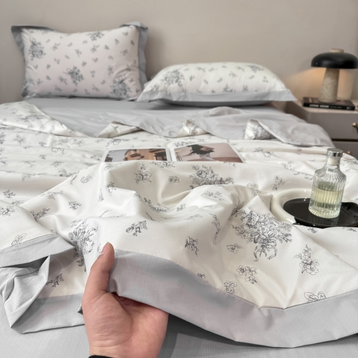 91家纺网 家纺一手货源 找家纺 新款凉感天丝棉夏被夏凉被空调被夏被四件套系列 云涧灰