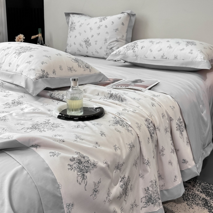 91家纺网 家纺一手货源 找家纺 新款凉感天丝棉夏被夏凉被空调被夏被四件套系列 云涧灰