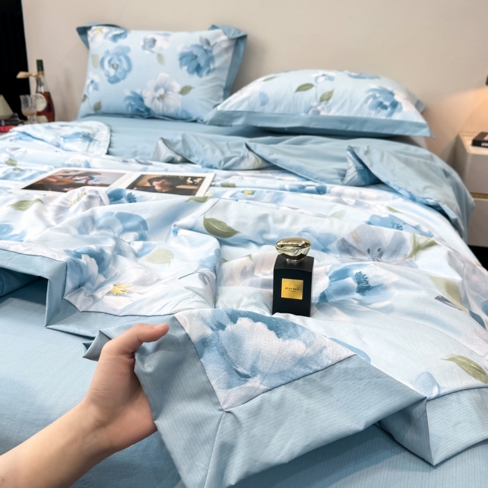 91家纺网 家纺一手货源 找家纺 新款凉感天丝棉夏被夏凉被空调被夏被四件套系列 云兮蓝