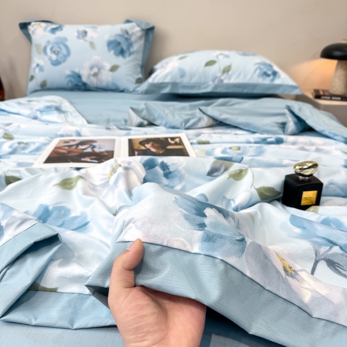 91家纺网 家纺一手货源 找家纺 新款凉感天丝棉夏被夏凉被空调被夏被四件套系列 云兮蓝