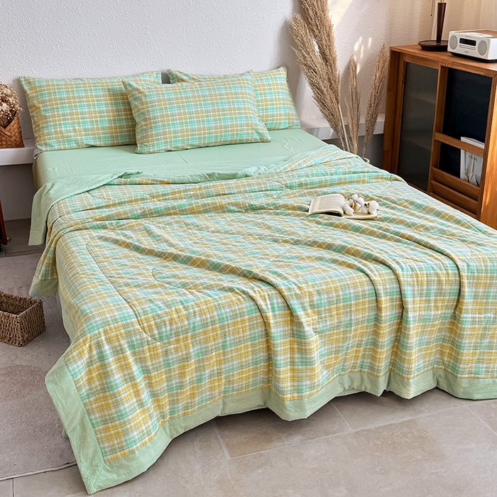 91家纺网 家纺一手货源 找家纺 家贝爱 2026新款全棉色织新疆棉花夏被夏凉被空调被 马卡绿格