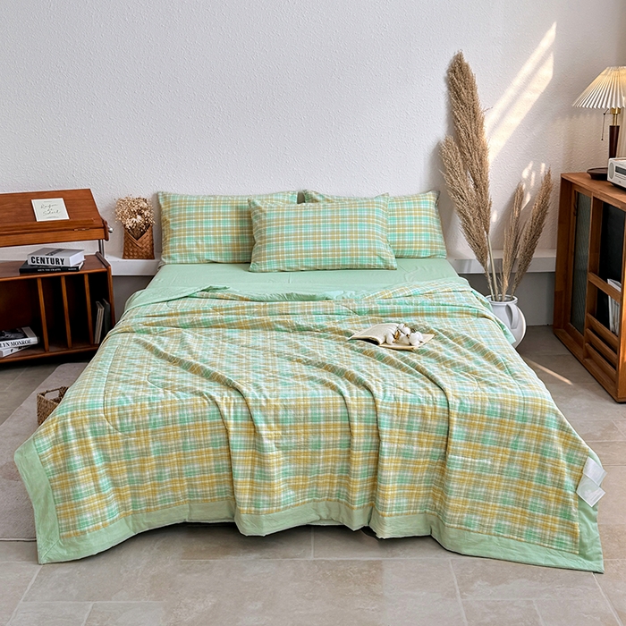 91家纺网 家纺一手货源 找家纺 家贝爱 2026新款全棉色织新疆棉花夏被夏凉被空调被 马卡绿格