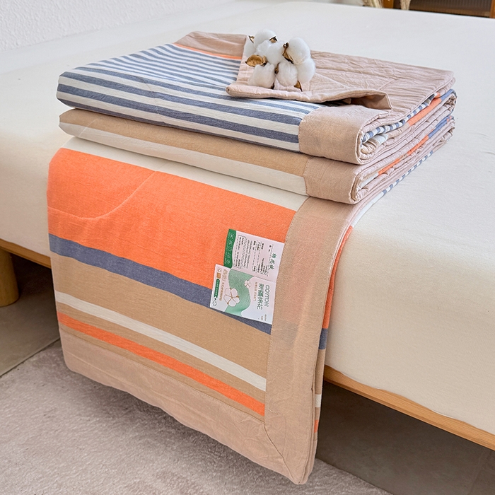 家贝爱 2026新款全棉色织新疆棉花夏被夏凉被空调被 时尚桔