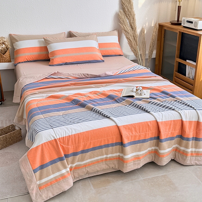 91家纺网 家纺一手货源 找家纺 家贝爱 2026新款全棉色织新疆棉花夏被夏凉被空调被 时尚桔